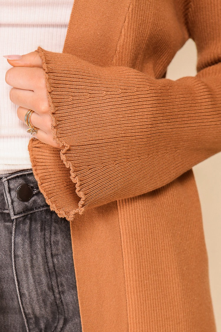 Summer Ribbed Cardigan in Tan