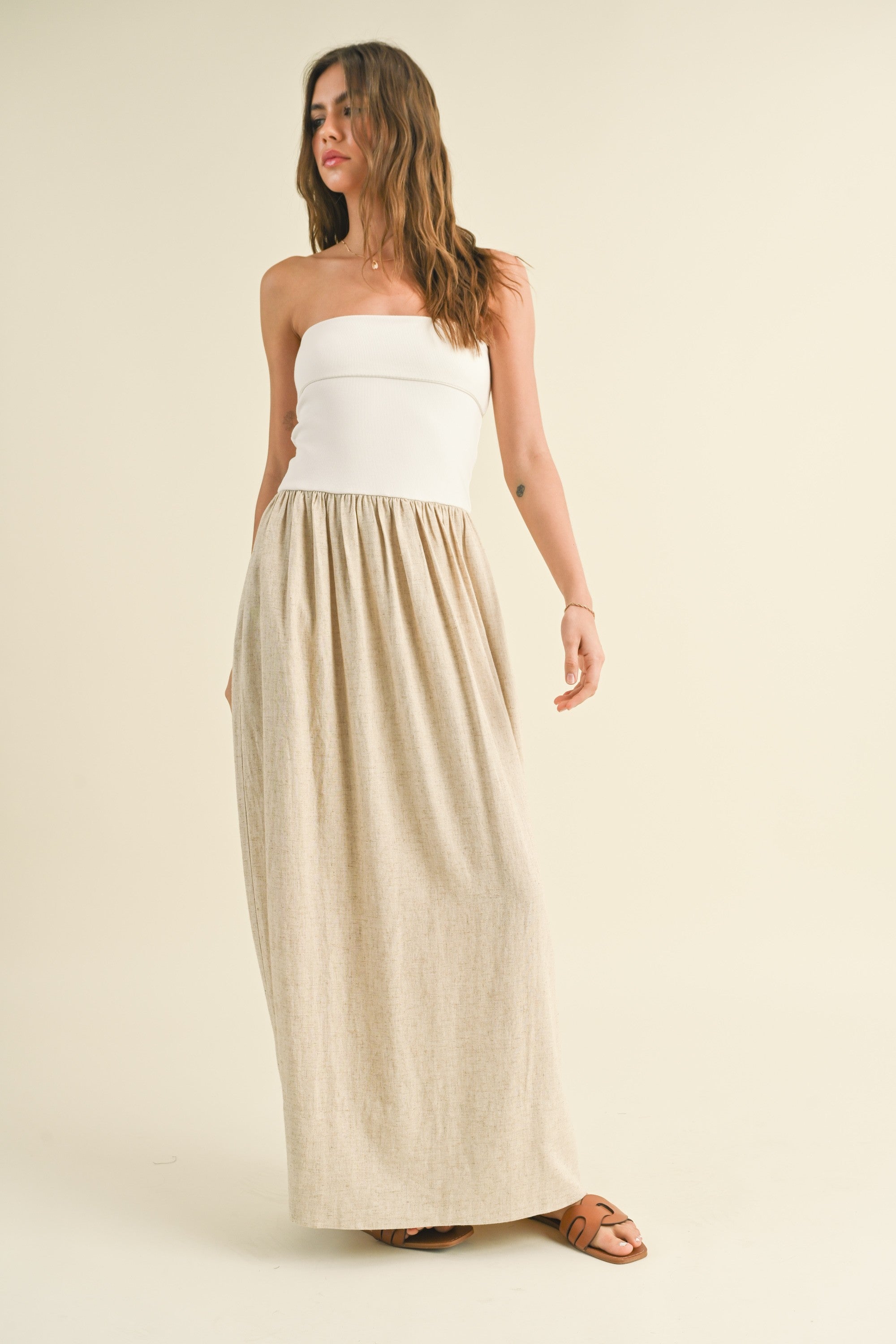 Toasted Coconut Ribbed Linen Maxi Dress